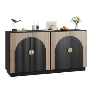 Mid-Century Modern Buffet Cabinet with Arched Fluted Doors Adjustable Shelves Sideboard Credenza