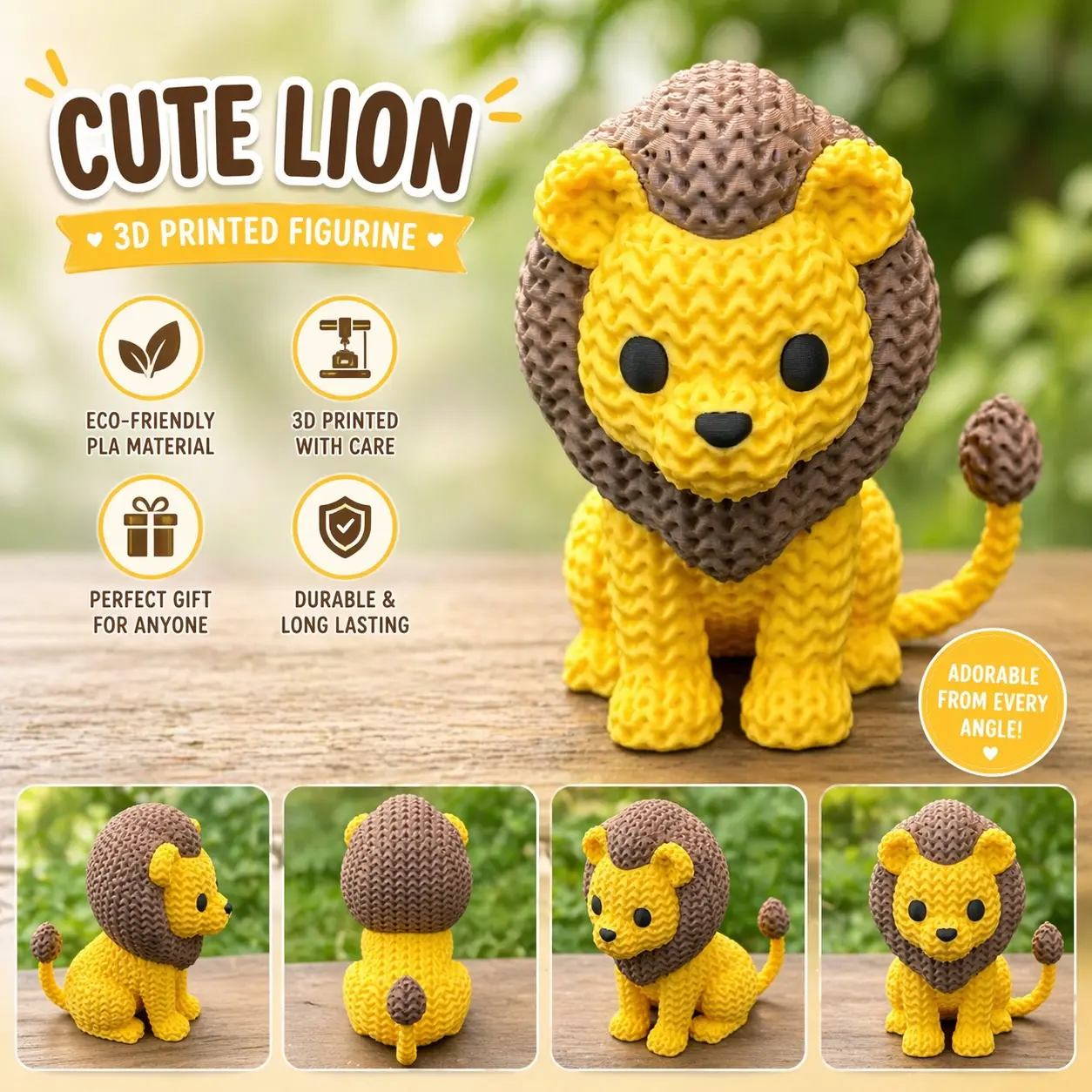 3D-Printed Knitted Texture Lion Figurine - Collectible Miniature 3D-Printed Animal Decorative Figurine, Desk Decor, Gift for Animal Lovers, Collectible Figurines, Miniature Figurines