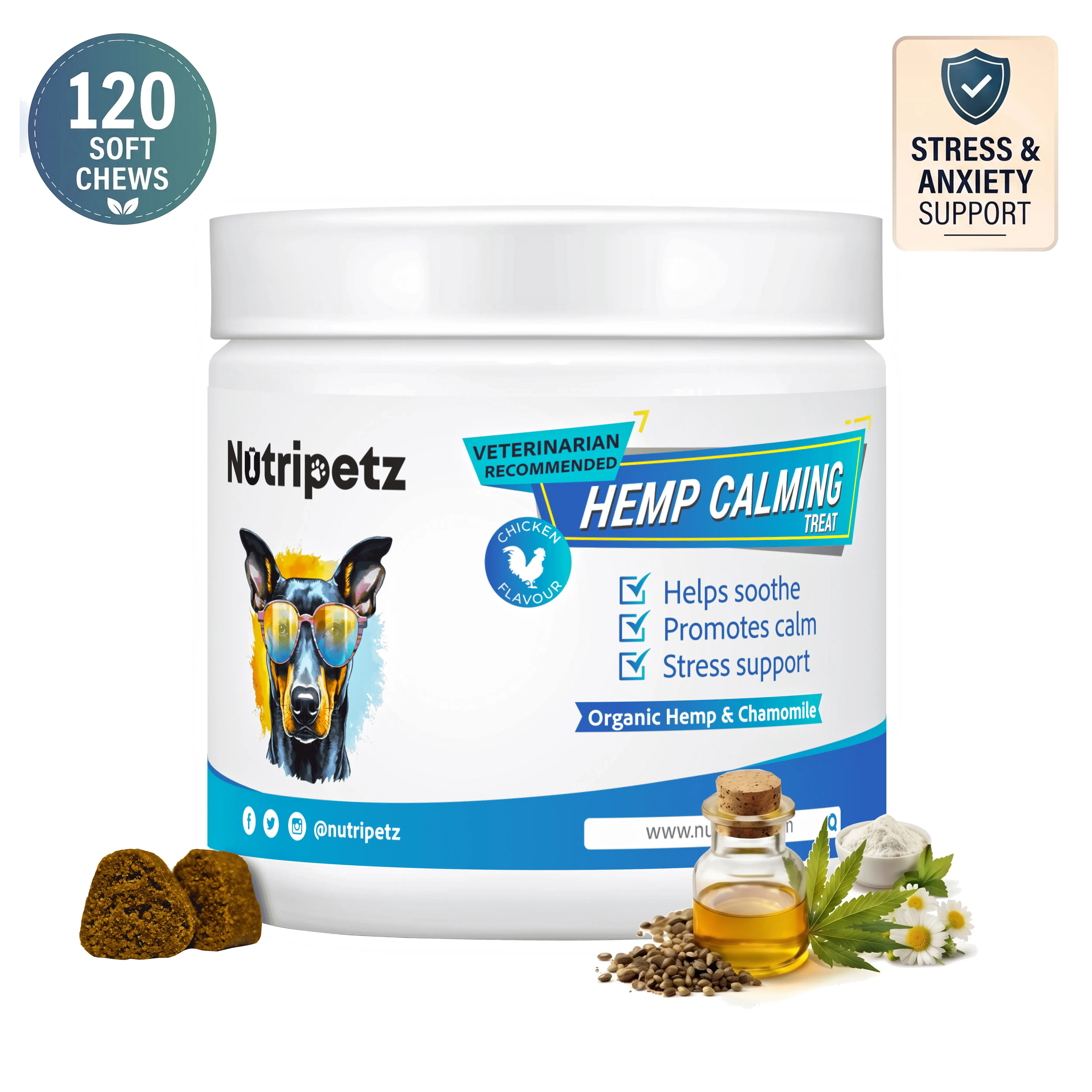 Hemp Calming Chews for Dogs | 120 Chews Anxiety Relief & Stress Support Treats for Separation Anxiety, Barking & Hyperactive Dogs