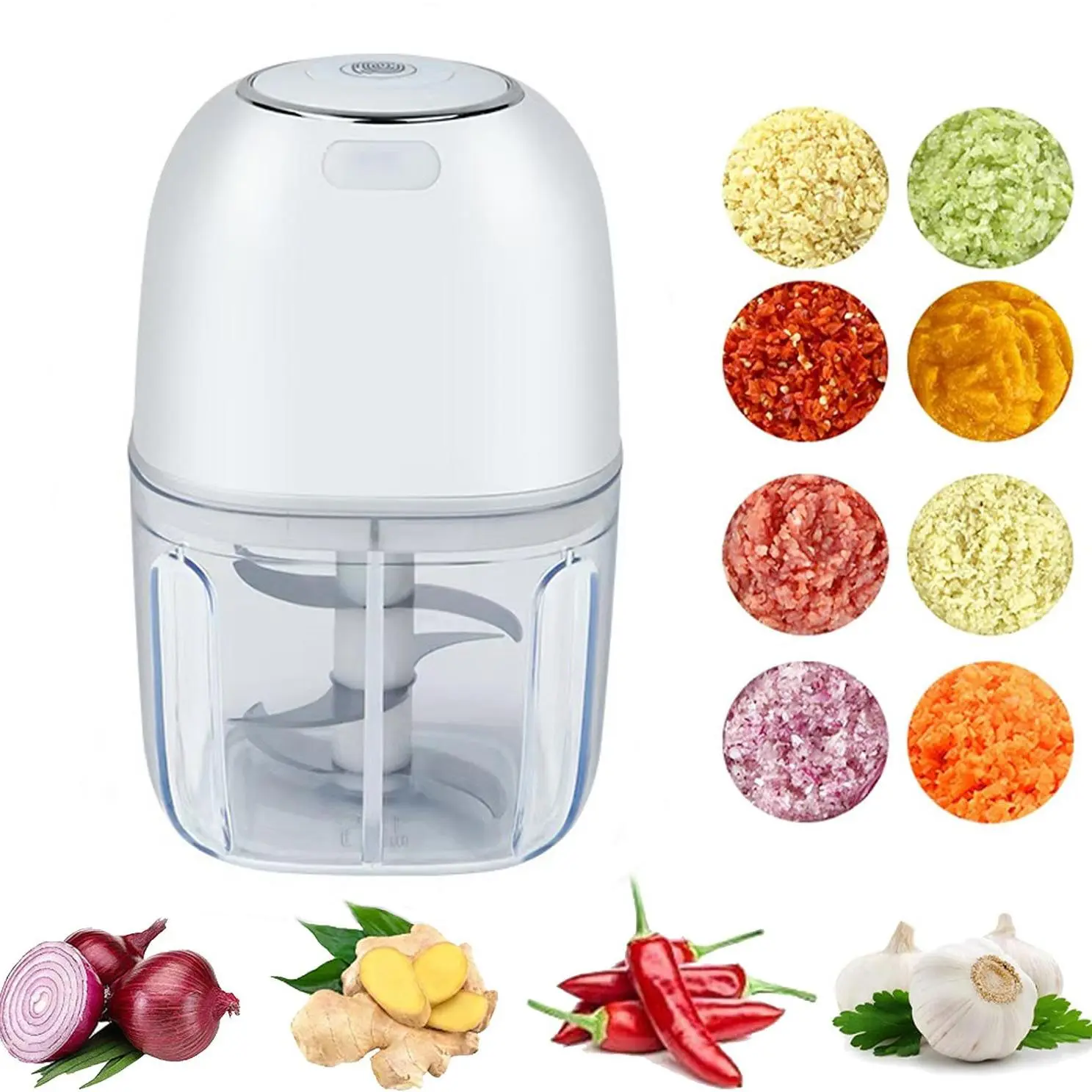 Zorara Electric Mini Garlic Chopper - Portable Wireless Automatic Mincer with Food-Grade Plastic, Detachable Blade, Type-C Charging for Home Kitchen, Outdoor Chili & Ginger Prep, 14Cm