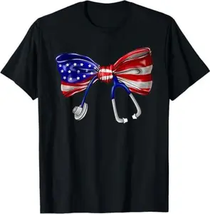 Nurse Nurse RN ER 4th July America Coquette Bow Stethoscope T-Shirt