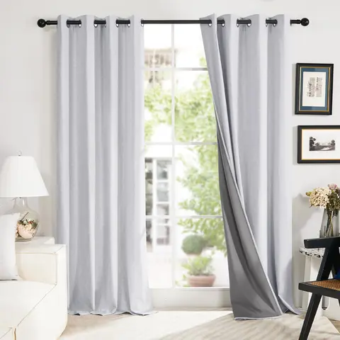 Deconovo 2pcs Luxury Linen Full Blackout Curtains - 4m Finished Curtain with Blackout Liner, Added Insulation, High Light Blocking, Machine Wash, Indoor/Outdoor, Privacy Drapes for Living Room, Bedroom Modern Home Decor
