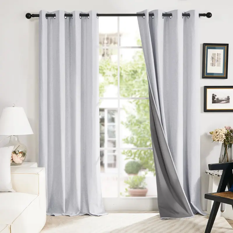 Deconovo 2pcs Luxury Linen Full Blackout Curtains - 4m Finished Curtain with Blackout Liner, Added Insulation, High Light Blocking, Machine Wash, Indoor/Outdoor, Privacy Drapes for Living Room, Bedroom Modern Home Decor