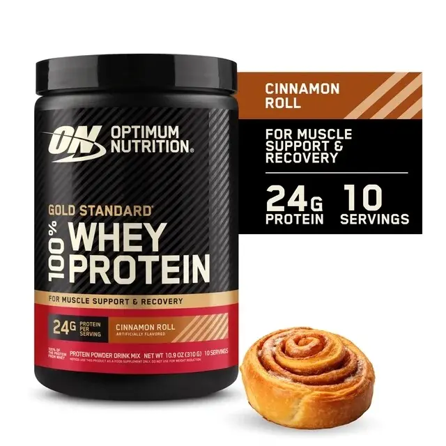 OPTIMUM NUTRITION Gold Standard 100% Whey Edible Powder - Cinnamon Roll Flavor, 24g Amino Protein, 10 Servings, Whey Isolate-Infused, Banned Substance-Tested, Non-Stimulant Recovery Aid Dietary Supplement for Fitness Muscle Support, Amino Powder Protein