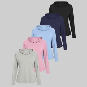 Women's 5-Piece Hoodie Set Soft Long-Sleeve T-Shirts in Multiple Colors for Workouts & Casual Wear Versatile Styling Everyday Basic Sweatshirts Tops - Womenswear