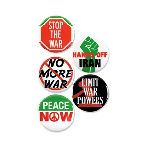 5 Pack - Hands Off Iran Peace Now Political Activism And Protest Pinback Button Badges - 2.25 Inch