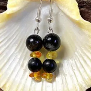 Shungite Black Tourmaline Baltic Amber Earrings
