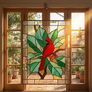Cardinal Stained Glass Panel, Red Bird Window Hanging, Memorial Sympathy Present, Cardinal Suncatcher Decor, Meaningful Gift for Mom