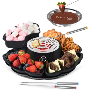 2 in 1 Electric S'mores Maker & Fondue Pot, Tabletop Indoor Smores kit with 4 Roasting Forks, 4 Detachable Trays & 1 Flameless Temperature-controlled Heater, Movie Night Supplies & Housewarming Gifts