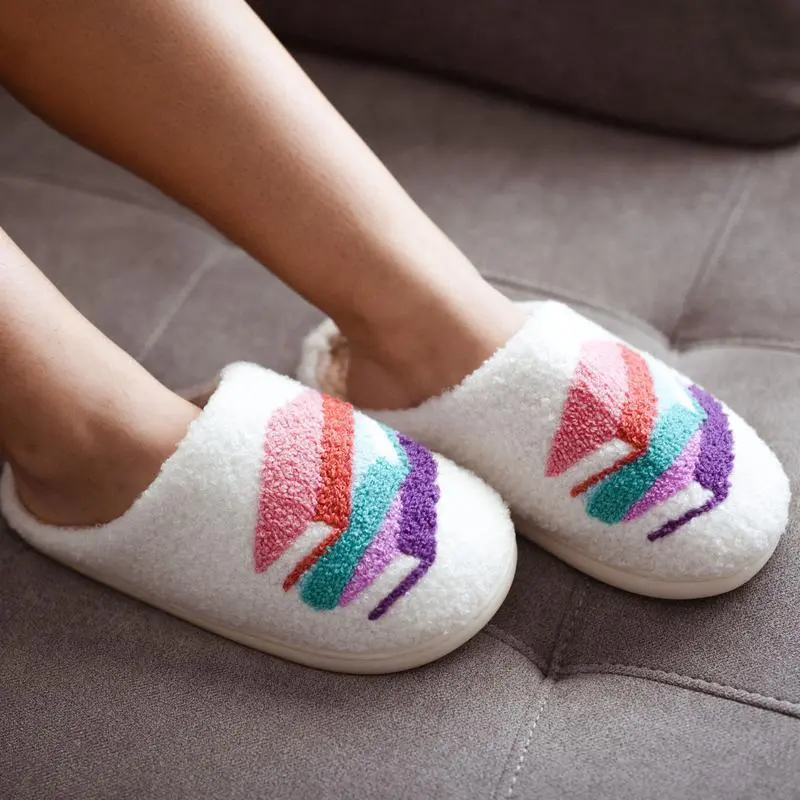 Cute Preppy Book Stack Slippers Women Soft Faux Fur Warm Cozy Non-Slip Sole Indoor Outdoor Embroidered Comfort Shoes Trendy Gift for Girls Teen Students