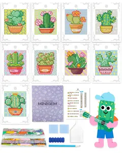 ForeverYoung Minigem Diamond Painting Kits Mini Diamond Art Kits, 9Pcs Small Diamond Art Kits for Adults 2-Hour Painting, Postcard-Style Resin Square Drill Diamond Painting Kits 5x7 Inch (Cactus)