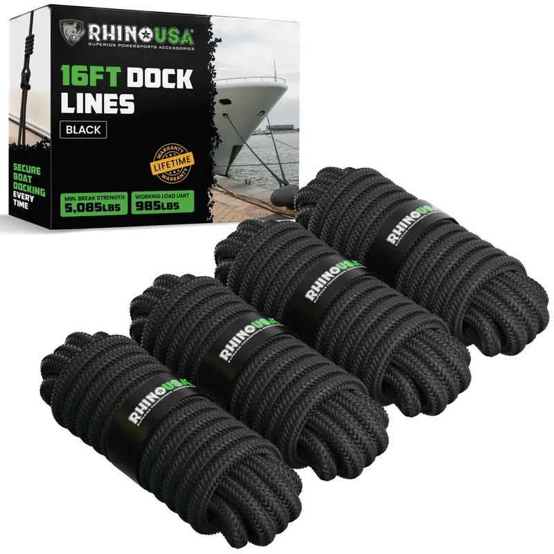 Rhino USA Heavy-Duty 16' Dock Lines - Boat and Marine Tie Down Rope