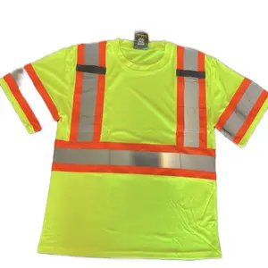 Reflective Short Sleeve Shirt with Orange and Gray Stripes for Visibility Men's Safety Work Attire Ideal for Indoor Outdoor Use Reflectors
