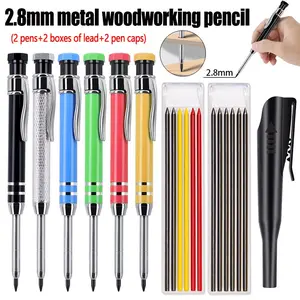 2.8mm Mechanical Carpenter, Deep Hole Marker Long Nib Construction Marking Tool for Carpenter Contractor Builder DIY Woodworking DIY Tools (2 Pens+2 Boxes of Lead+2 Pen Caps)