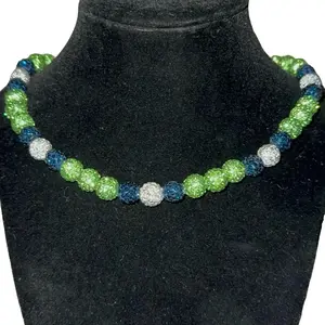 Bead necklace with light green navy and white color beads