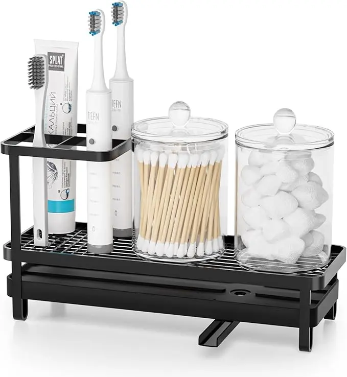 Rustproof Metal Alloy Steel Bathroom Toothbrush Holder - Multi-Slot, Card Slot Design, Swivel Spout, 360° Drainage, Space-Saving Toothbrush Storage, Toothpaste & Electric Brush Organizer, Bathroom Accessory