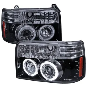 1992-1996 Ford F-150 F-250 F-350 Bronco Dual Halo Projector Headlights (Glossy Black Housing/Smoked Lens)