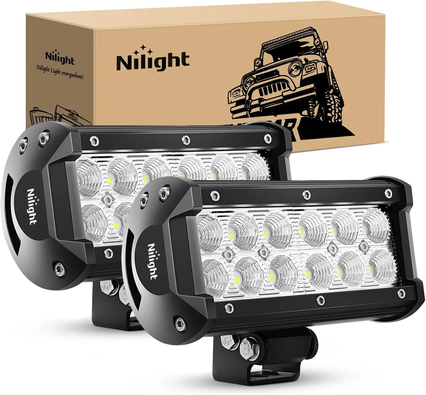 Nilight 2PCS 36W LED Lightbar - 12x3W High Intensity, 6.5-Inch Flood Offroad Lighting System, 2800lm, 9-30V DC, -40~85°C, Waterproof Driving Fog Lights for Trucks, Boats