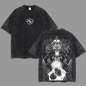 Retro Heavy Megumi x Mahoraga Shikigami Jujutsu Kaisen Anime Double Printed Vintage Oversized Washed Tee Unisex Oversize Anime Manga Acid Washed Lightweight Cotton T-Shirt Wash Gift For Anime Fan, Anime Lover Shortsleeve Streetwear