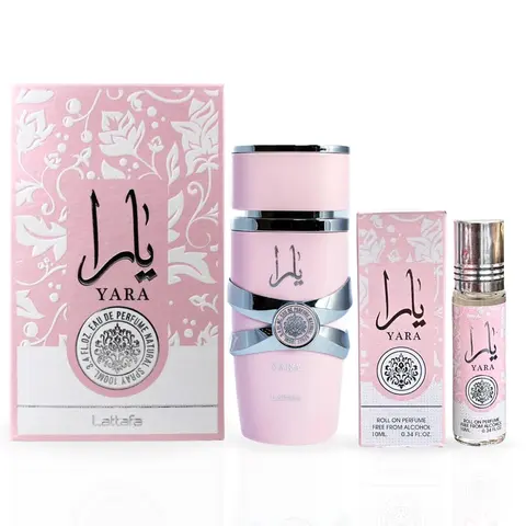 Lattafa Yara Women's 2-Piece Fragrance Gift Box Set - 3.4 Oz Eau de Parfum Spray, 0.34 Oz Concentrated Perfume Oil, Daily Elegance Packaged Unit Boxed Assortment Women's Fragrance