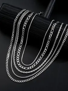 Men's Rope Chain Cuban Link Stainless Steel Necklace, Cuban Necklaces, Casual Street Hip Hop Cuban Chain Necklace, Punk Style Cubanchain Jewelry for Fall Festival Party, Daily Clothing Decor, Minimalist Chain