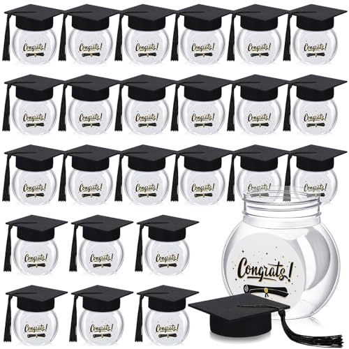 12/24 Pcs Class of 2026 Graduation Cap Candy Jars Set for Student- Multiple Colors, 8oz Graduation Party Decorations Gifts for School Party Guests