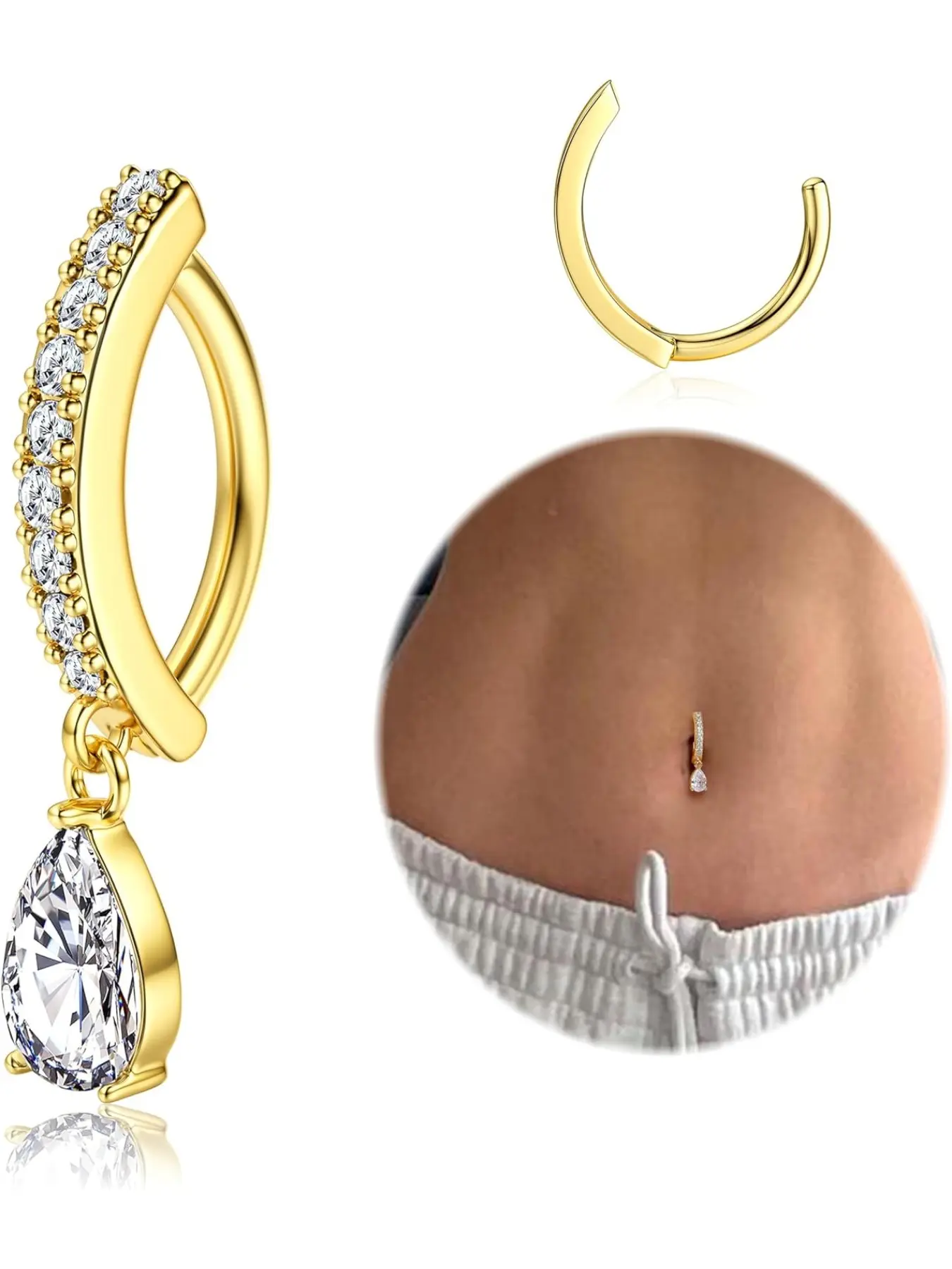 Hypoallergenic 14k Belly Button Bar, Rhinestone Design, Stainless Steel Material, Punk Style, All Season Wear, Belly Button Jewelry, Navel Piercing Jewelry, Body Piercing Jewelry, Body Jewellery
