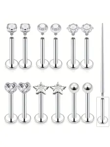 [Lip Labret Medusa Rings] 13pcs 16G Internally Threaded Lip Labret Medusa Rings Studs | Surgical 304 Stainless Steel Snake Bite Lip Rings, Flat Back Catilage Tragus Helix Daith Earrings Piercings Jewelry for Women Men