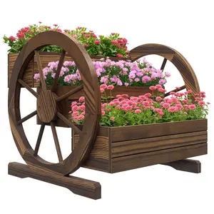 3-Tier Wooden Wagon Planter Box, Raised Garden Bed for Vegetables & Flowers, 25" x 24" x 23" Garden Pot Planter