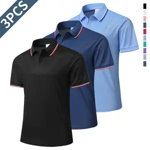 3PCS Men's Colorblock Cool Comfort Polo Shirt, Collared Athletic Casual Summer Short Sleeve Shirt,Men's Outdoor Sports Collared Casual Light Business Short Sleeve