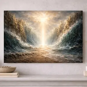 Parting of the Red Sea Christian Wall Art | Modern Biblical Canvas Artwork | Faith Based Christian Art Print, Inspirational Moses Exodus Art