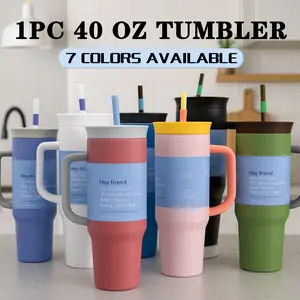 1 Pc Large 40oz Stainless Steel Cup Tumbler With Lid And Straw, Double-Wall Insulated, Keeps Hot For 12H/ Cold For 24H, Matte Glossy Finish, Non-Slip Handle, Multi-Purpose, Available In Seven Colors, Home And Office Use, Birthday And Holiday Gift.