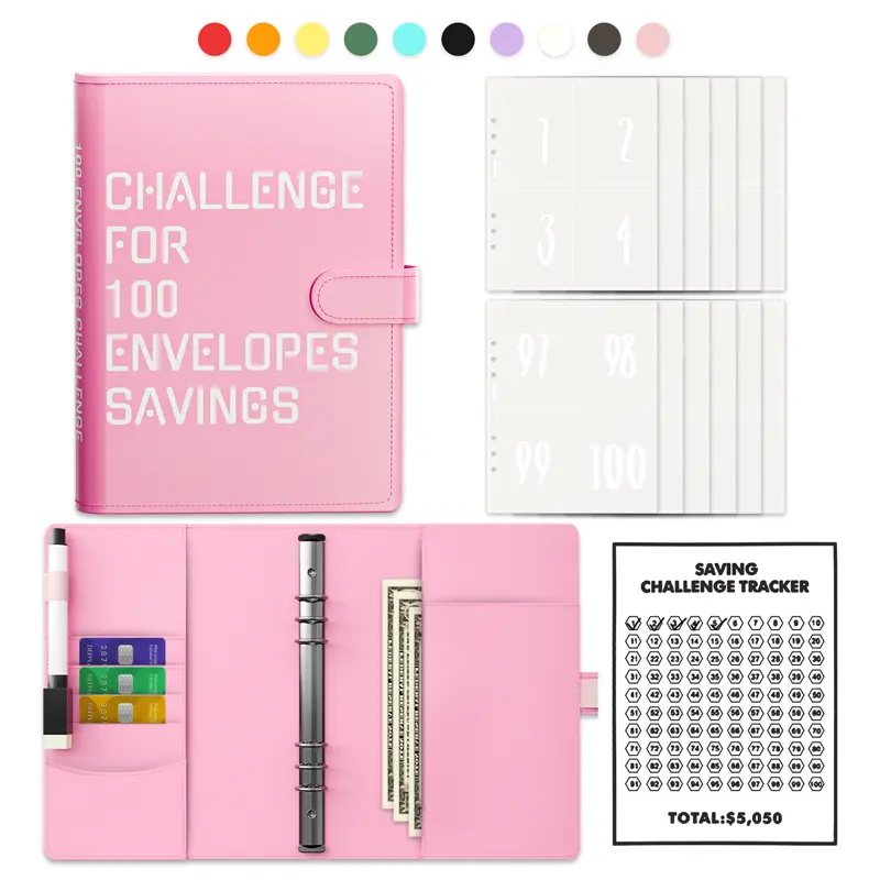 100 Envelopes Saving Challenge, Money Saving Planner Cash Envelope Budget Binder to Save $5,050, Easy and Fun Way for Budgeting Planner,Money Saving Plan, Money Saving Notebook, Piggy Bank.