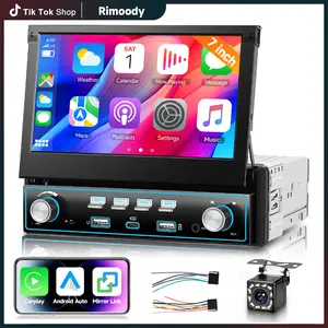 RIMOODY Single Din Car Stereo Radio, 7-Inch Touch Screen 1080P HD MP5 Player with Bluetooth, FM Radio, CarPlay, Android Auto, Rearview Camera, Type-C Interface, Equalizer Sound, Steering Wheel Controls
