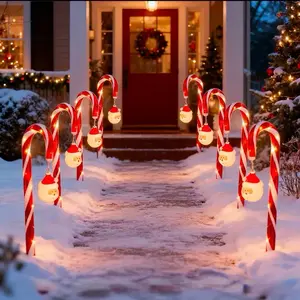 Christmas LED Lights for Lawn with Candy Cane & Santa Design 8 Flash Modes Battery Operated Festive Decorations for Patios Walkways Driveway Entrance Ideal for Christmas Day