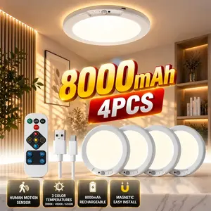 New rechargeable ceiling light with motion sensor and remote control — wireless, battery-powered magnetic LED light with 3 color modes and 10 brightness settings, ideal for closets, showers, pantries, tool sheds, hallways, porches, and garages