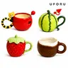 UFORU Ceramic Mug Kit - Cute Shaped Drinkware (Strawberry, Watermelon, Coconut, Panda Designs, 0-500ml) with Lid, Straw, Spoon, Sturdy, Microwave/Dishwasher Safe, Coconut Novelty Coffee Cup, Unique Gifts for Home/Office Girls