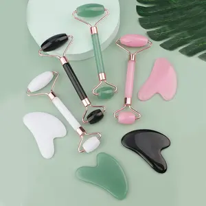 Heart-Shaped Pearl Jade Roller Massage Set, 2 Pieces Facial Massage Tools for Beauty, Double-Ended Facial Sculpting Roller, Facial Care Tools, Face Lifting Roller