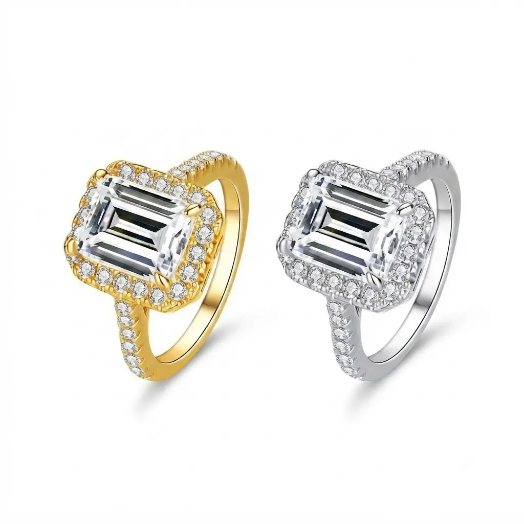 (3CT Emerald Cut) 925 Sterling Silver Synthetic Moissanite Ring