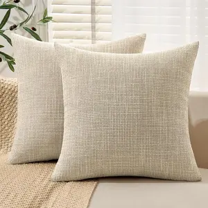 Burlap Throw Pillow Covers 20x20 Inch Set of 2 Beige Farmhouse Decorative Pillows Pillowcases Soft Cushion Covers for Couch Sofa Bedroom Livingroom Home