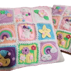 Hand-Made Crochet Pillow Case - Home Textile Decorative Accessory, Artistic Colorful Unique Design, Removable Cushion Compatible, Convenient Zipper Closure, Easy Care .. 2pc Set