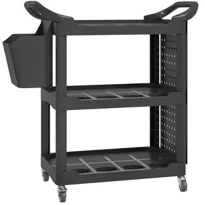 HOMCOM 3-Tier Multifunctional Storage Rack Utility Cart on Wheels, Rolling Tool Organiser with Shelf, Hanging Pegboards & Bucket, 200 lbs Load Capacity Plastic Service Cart for Garage, Workshop