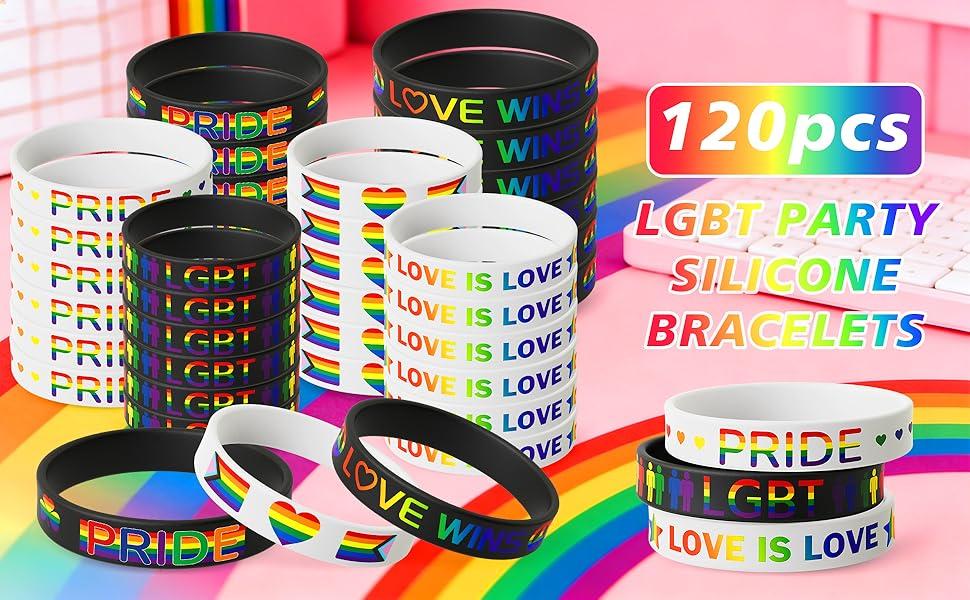 120Pcs Pride LGBT Silicone Bracelet Set Love Wins Rainbow Jewelry for Pride Day Parade Party Favor Gift