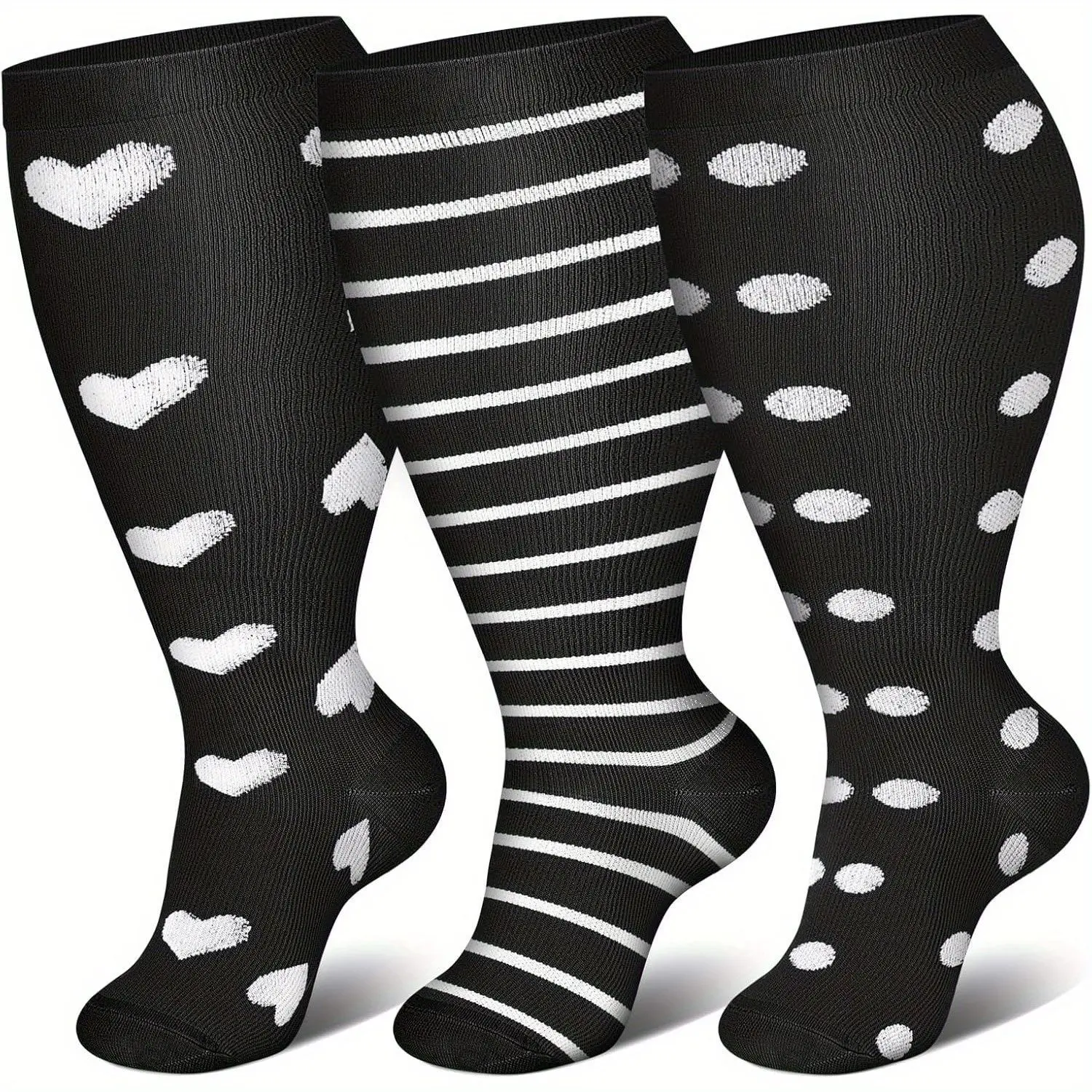 Compression Socks for Women, Plus Size Compression Socks Wide Calf, Graduated Support for Tired, Swollen Legs & Feet, Moisture-Wicking & Odor-Control, Great for Travel, Running, Relieves Leg Fatigue, Reduces Swelling, Keeps Feet Dry & Fresh, Gym & Daily
