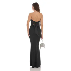 Back Bow Strapless Maxi Dress in Black