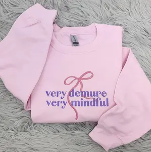 Very Mindful Very Demure Embroidered Crewneck - Bow Crewneck - Dainty Bow Shirt -T-Shirt - Sweatshirt - Hoodie