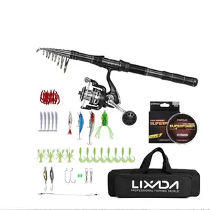 Lixada Fishing Rod and Reel Combos Telescopic Fishing Pole with Spinning Reel Combo Kit Fishing Line Lures Hooks Set Fishing Accessories with Carry Bag