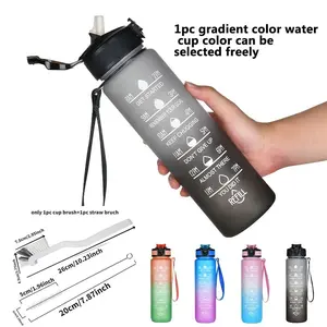 1pc 32oz/1000ML Gradient Water Bottle with Time Scale, Portable Leak-Proof Cup, Durable Flip Lid, Ideal for Cycling, Running, Fitness, Sport Bottle, Leakproof Water Bottle
