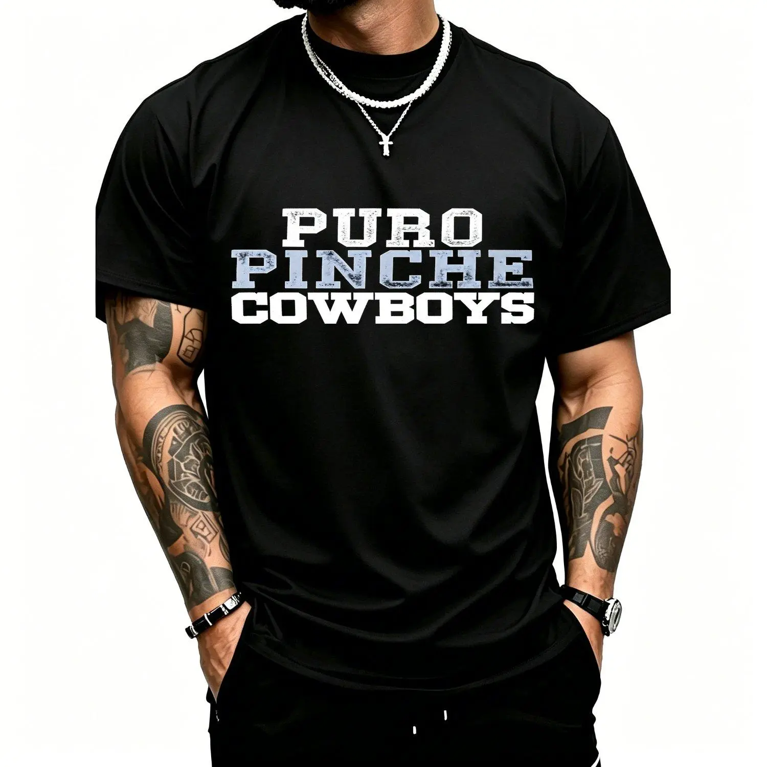Puro Pinche Cowboys Men's Short Sleeve Crew Neck Casual Graphic Tee Shirt Fashion Style