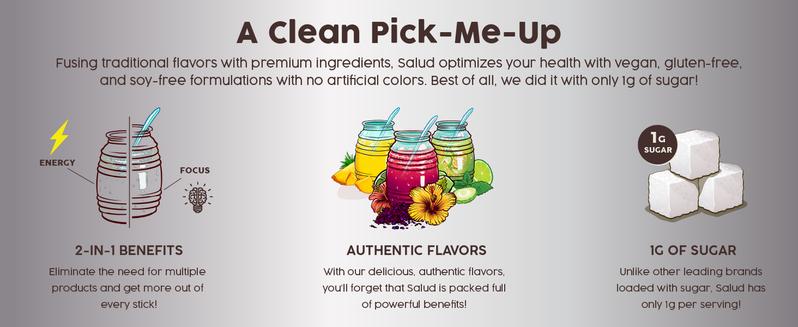 Salud x Jarritos 2-in-1 Energy Drink Powder + Focus, Fruit Punch, Organic Caffeine, B6 + B12, Theanine, Clean Energy Drink Packets, Agua Fresca Mix, Non-GMO, Gluten Free, 1g of Sugar, (15 Servings)